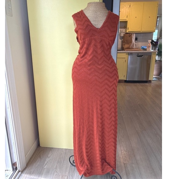 Zara Knit Dress Womens Small Orange V Neck Sleeveless Knit Maxi Dress - Picture 1 of 11